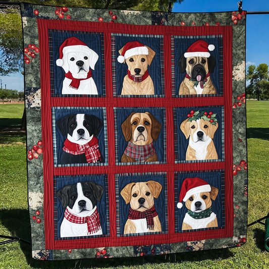 Festive Puppy Fun Quilted Blanket