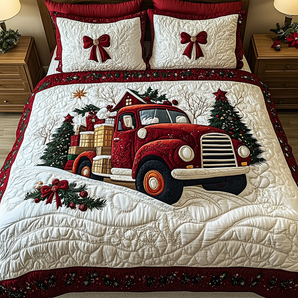 Festive Red Roadster 3-Piece Quilted Bedding Set