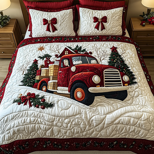 Festive Red Roadster 3-Piece Quilted Bedding Set