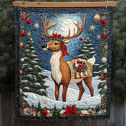Festive Reindeer Elegance Quilted Blanket