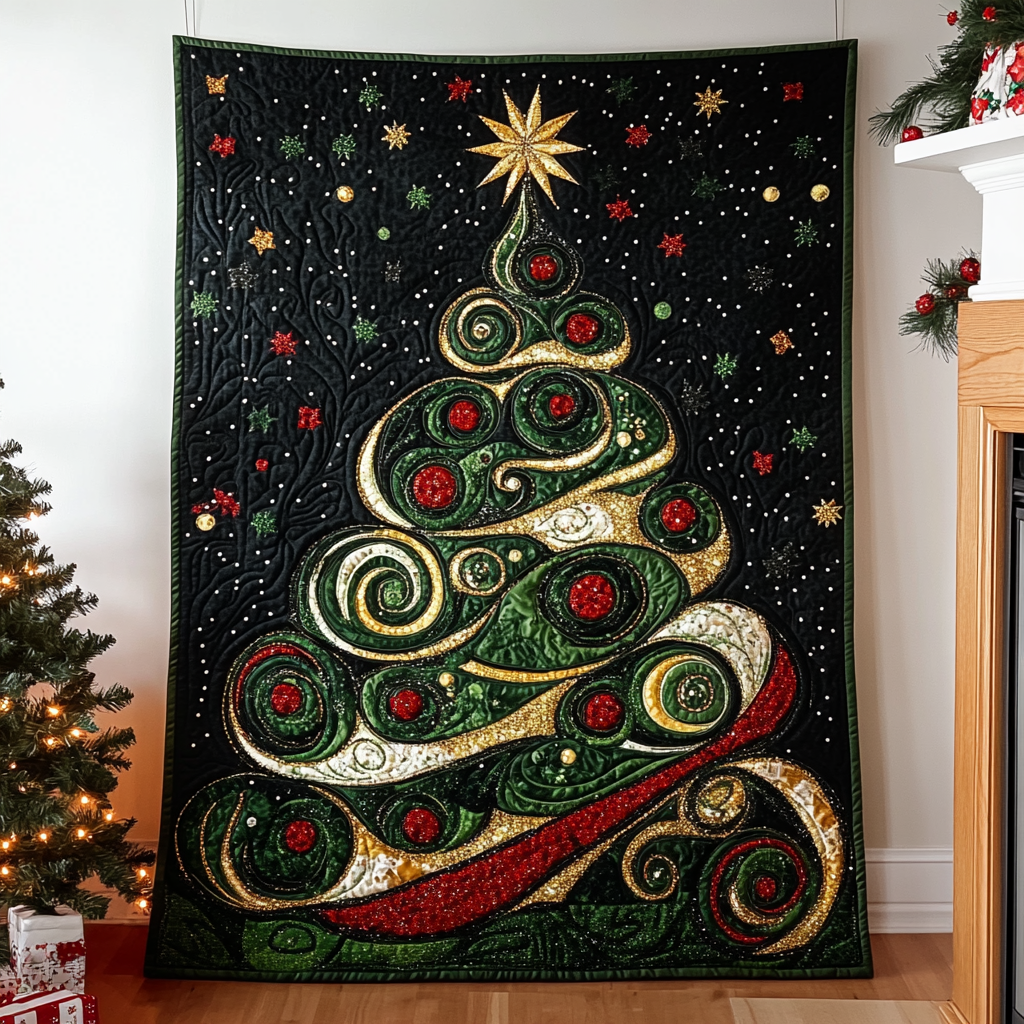 Festive Swirl Tree Quilted Blanket