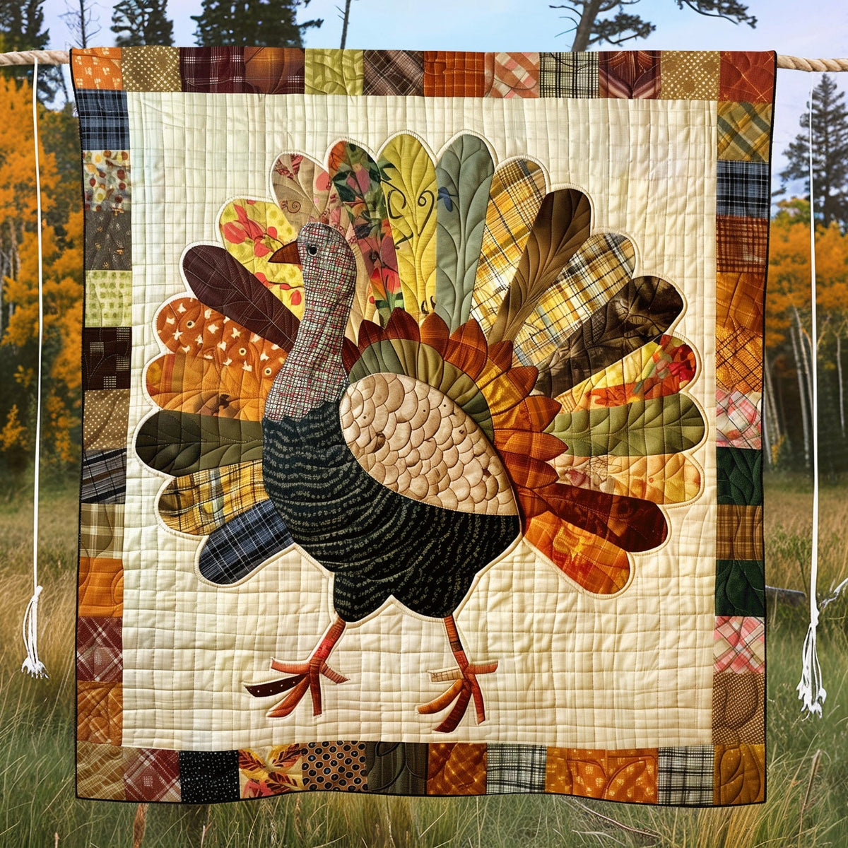 Festive Turkey Quilted Blanket