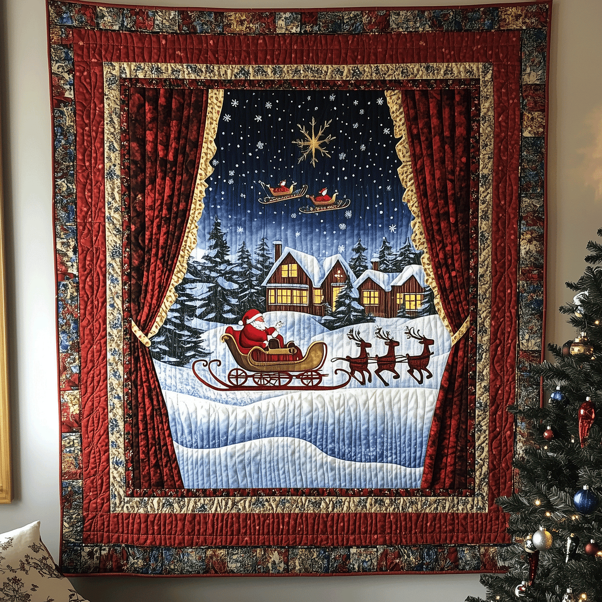 Festive Winter Village Quilted Blanket