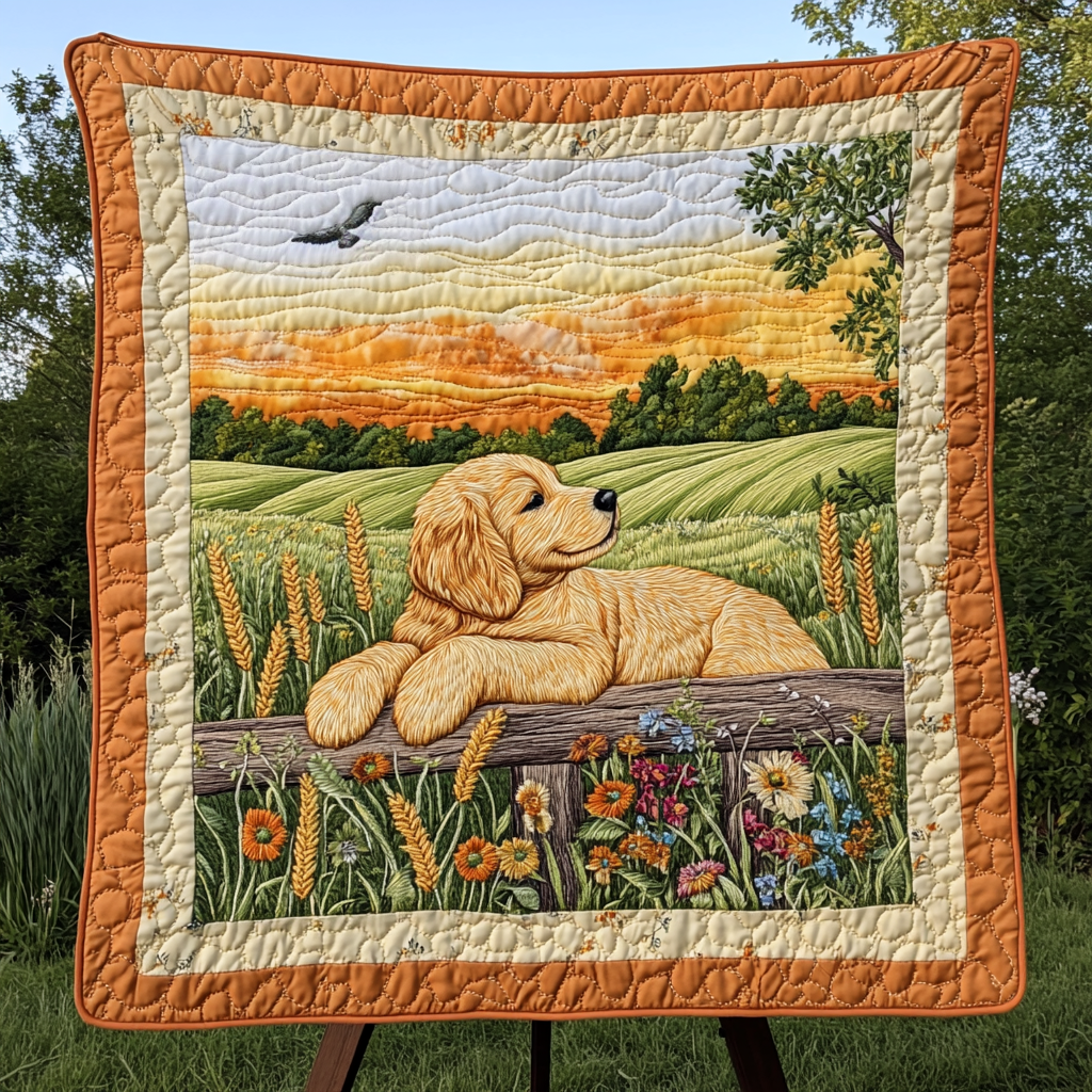 Fields of Joy Retriever Quilted Blanket