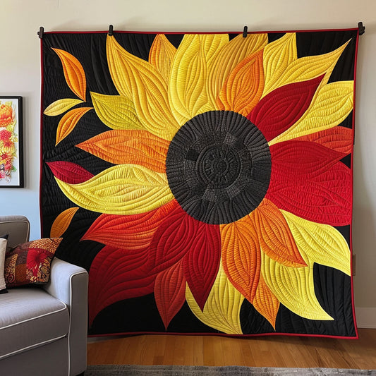 Fiery Sunflower Blaze Quilted Blanket