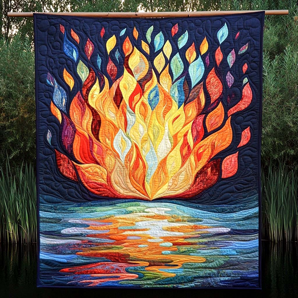 Fiery Reflection Quilted Blanket