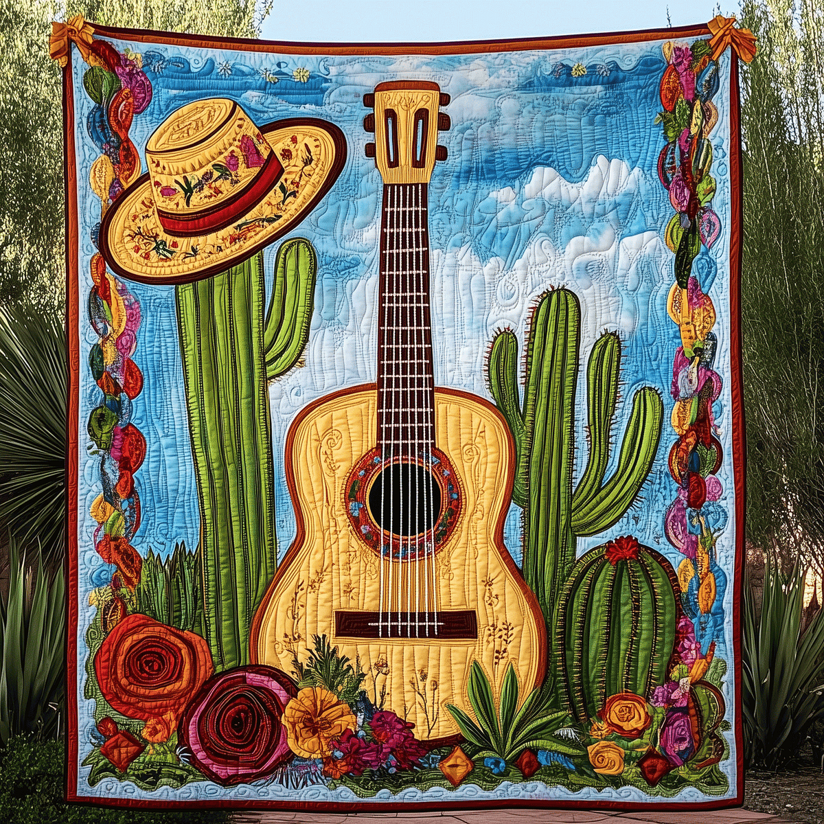 Fiesta Guitar Harmony Quilted Blanket
