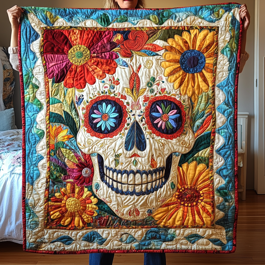 Fiesta Skull Vibes Quilted Blanket