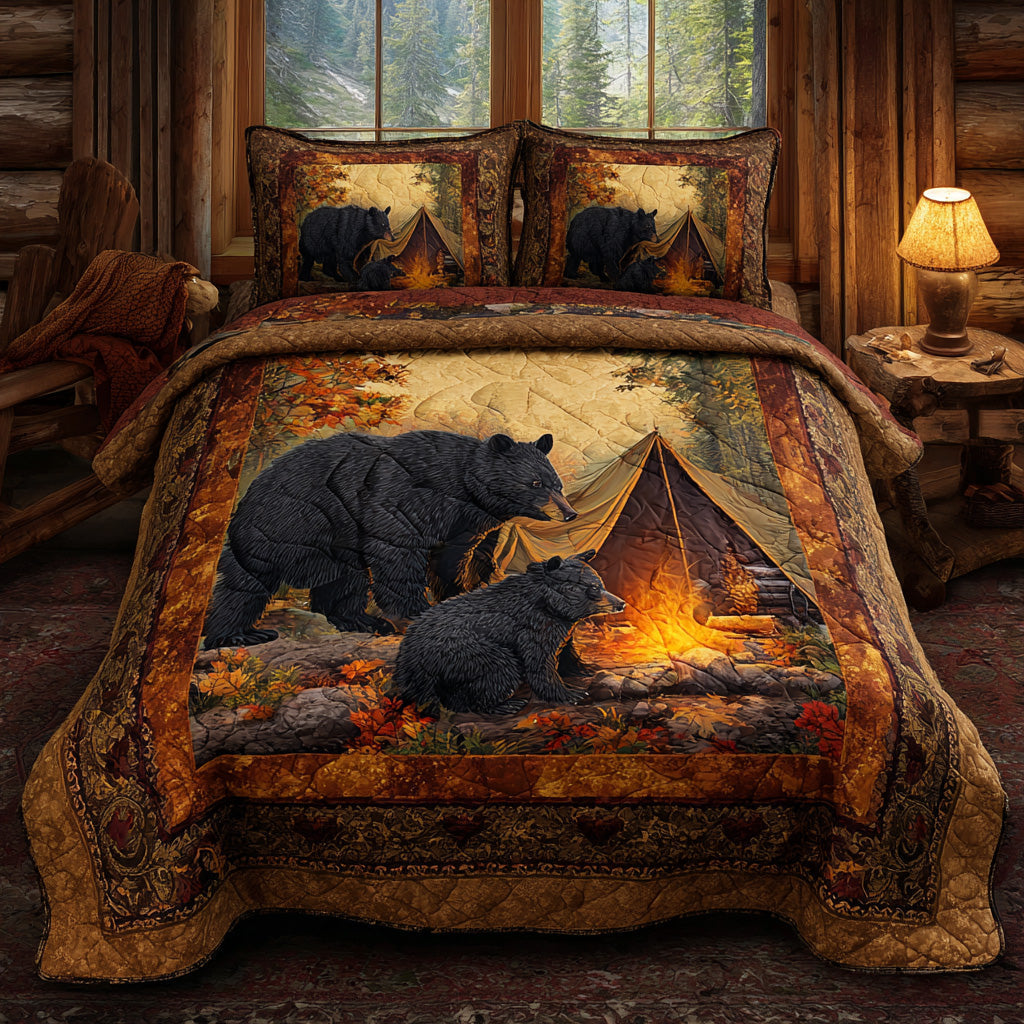 Fireside Black Bear 3-Piece Quilted Bedding Set