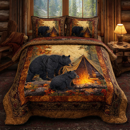 Fireside Black Bear 3-Piece Quilted Bedding Set