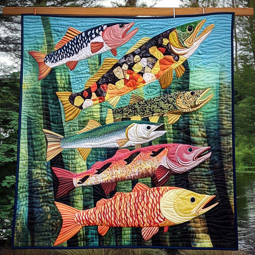 Fish Parade Quilted Blanket