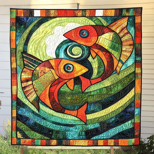 Fish in Motion Quilted Blanket
