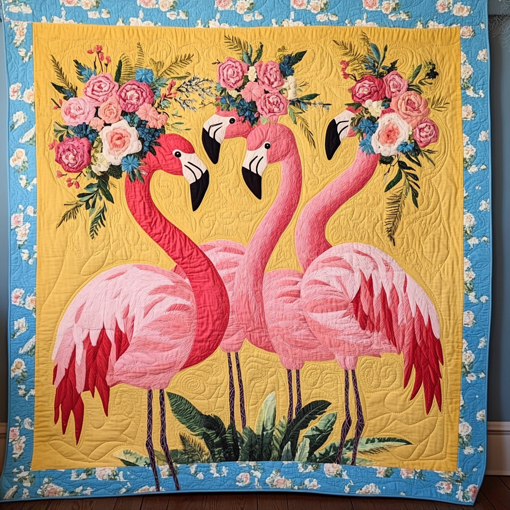 Flamingo Frolic Quilted Blanket