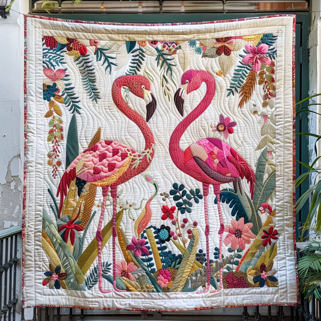 Flamingo Blooms Quilted Blanket
