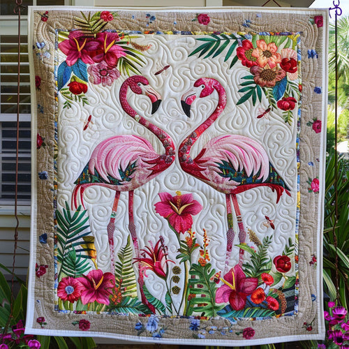 Flamingo Bouquet Quilted Blanket