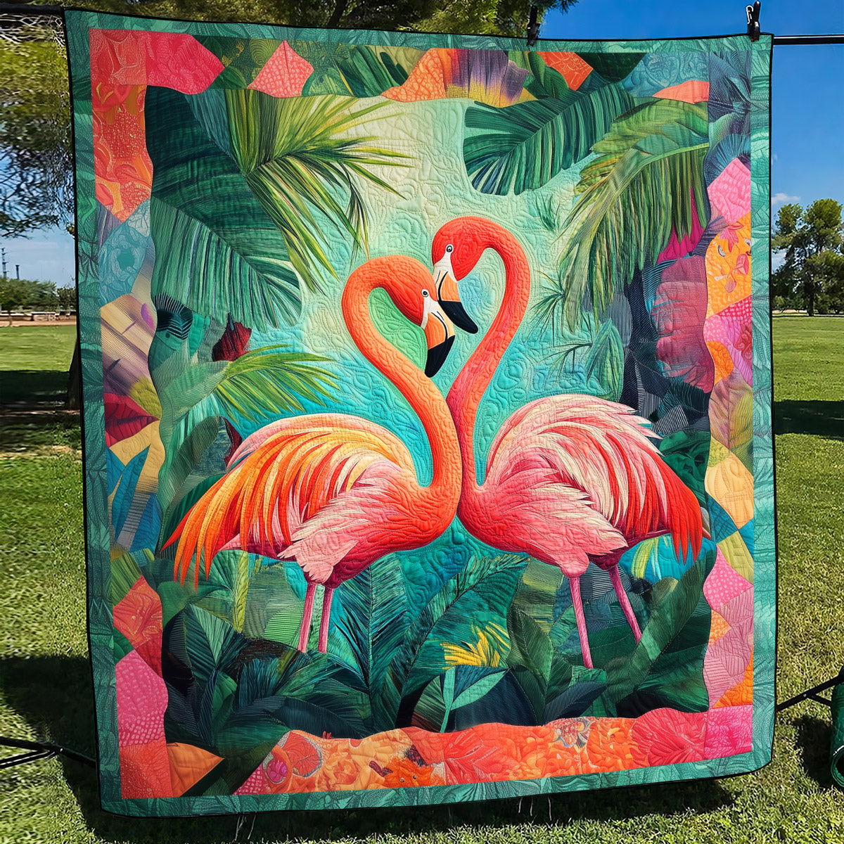 Flamingo Charm Quilted Blanket