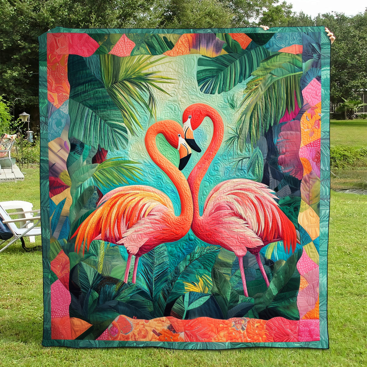 Flamingo Charm Quilted Blanket