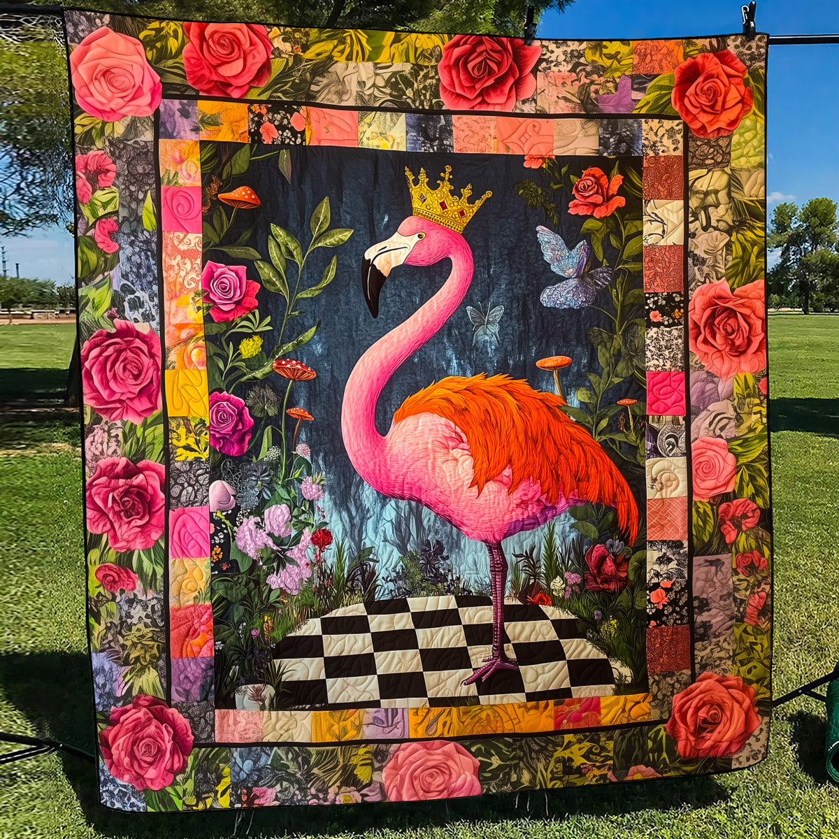Flamingo Delight Quilted Blanket