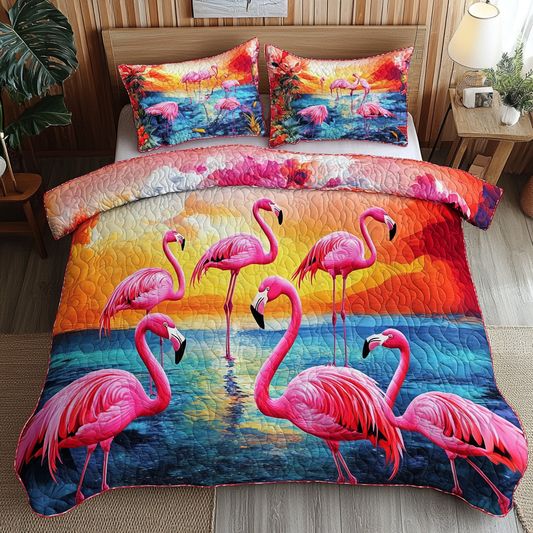 Flamingo Dreams 3-Piece Quilted Bedding Set