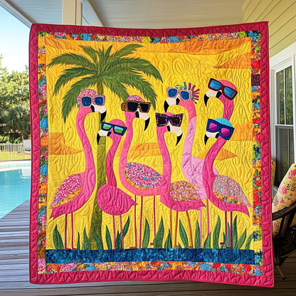 Flamingo Dreams Quilted Blanket