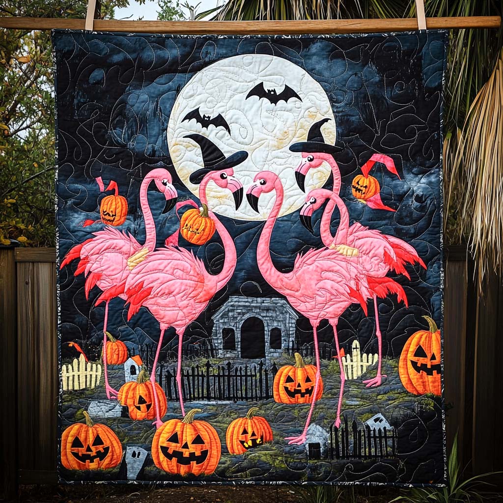 Flamingo Flock Quilted Blanket