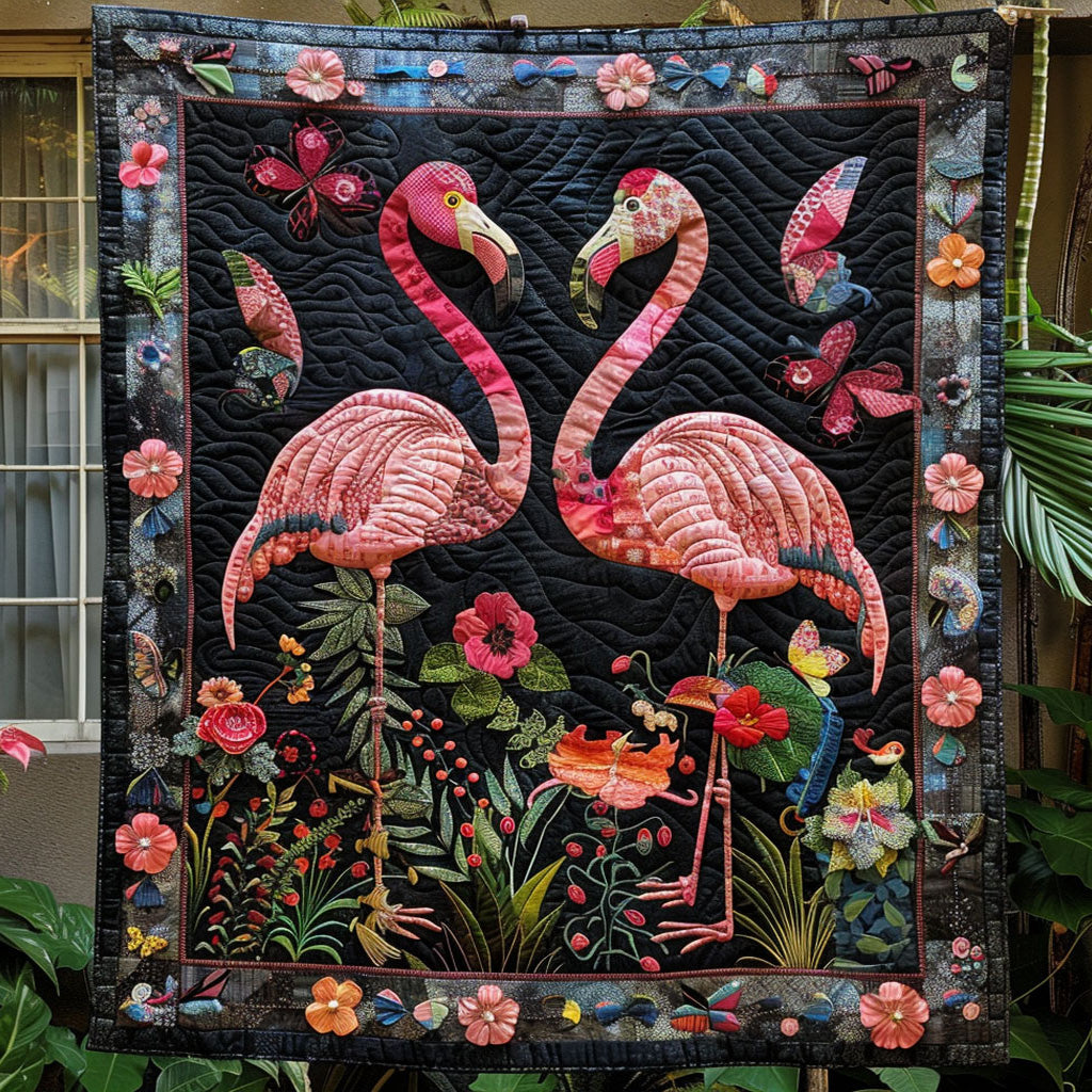 Flamingo Garden Quilted Blanket