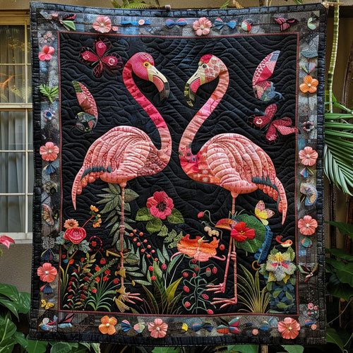 Flamingo Garden Quilted Blanket