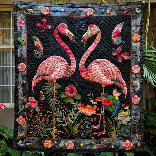 Flamingo Garden Quilted Blanket