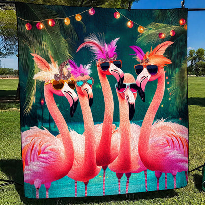 Flamingo Gleam Quilted Blanket