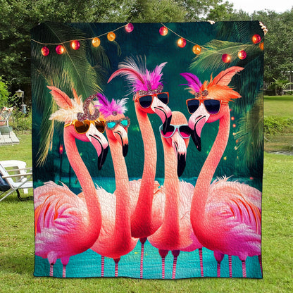 Flamingo Gleam Quilted Blanket