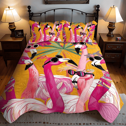 Flamingo Glow 3-Piece Quilted Bedding Set