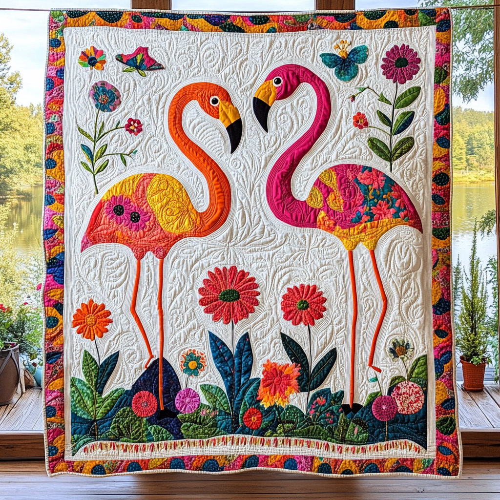 Flamingo Haven Quilted Blanket