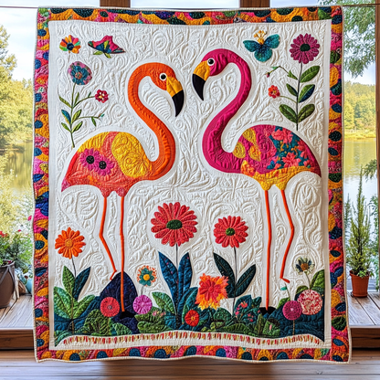 Flamingo Haven Quilted Blanket