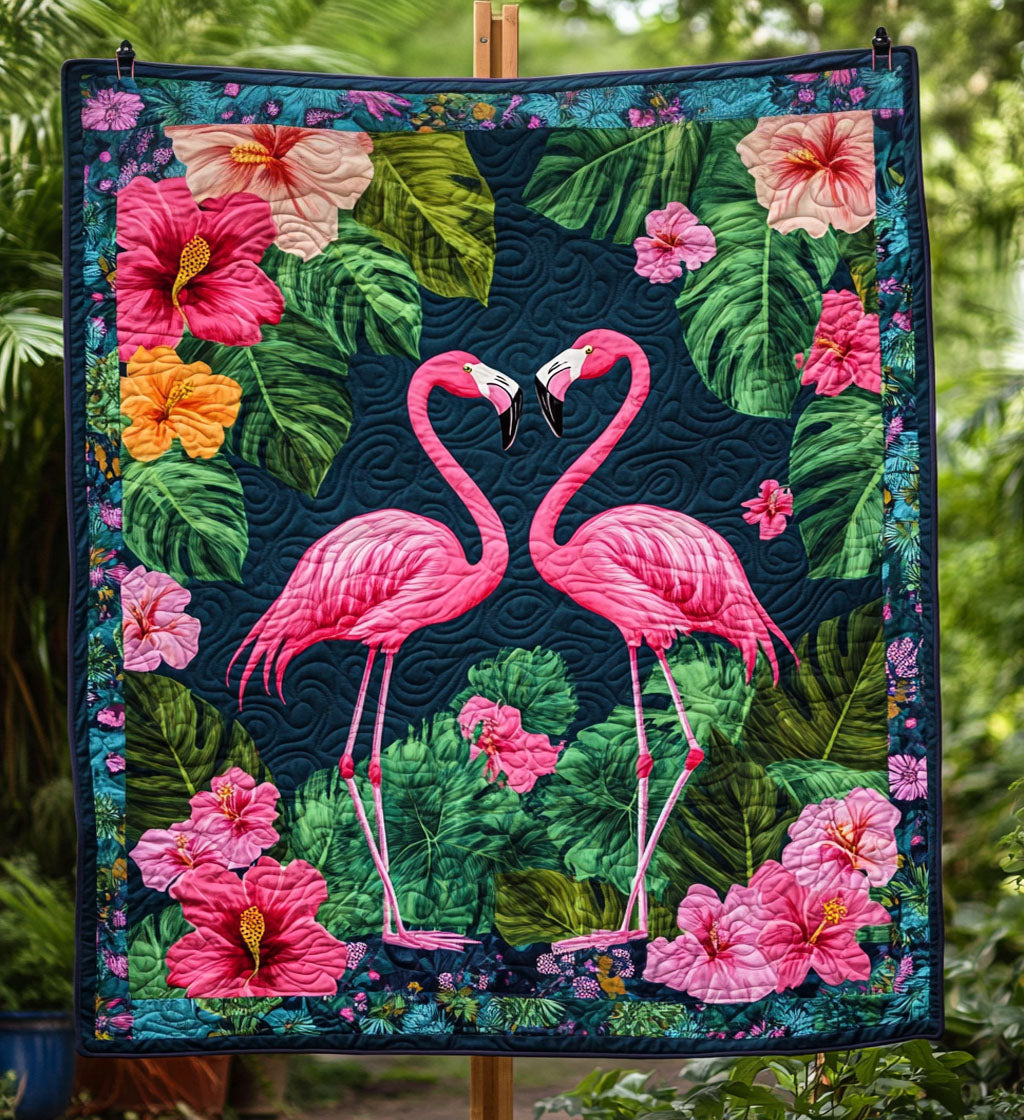 Flamingo Meadow Quilted Blanket