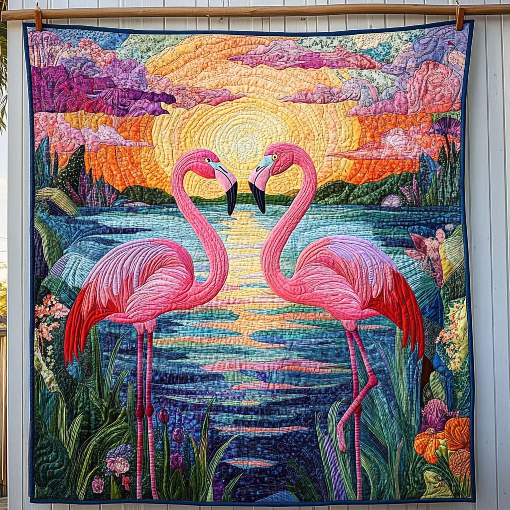 Flamingo Mirage Quilted Blanket