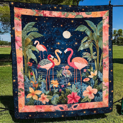 Flamingo Night Quilted Blanket