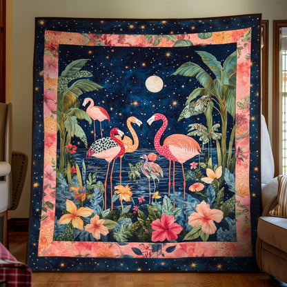 Flamingo Night Quilted Blanket