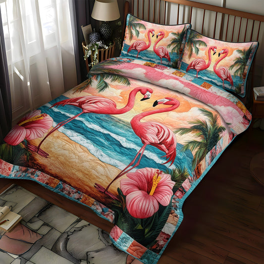 Flamingo Oasis 3-Piece Quilted Bedding Set