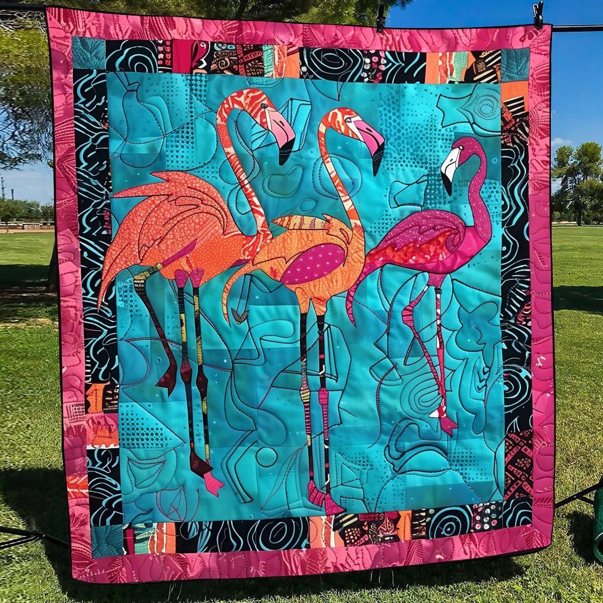 Flamingo Reflection Quilted Blanket