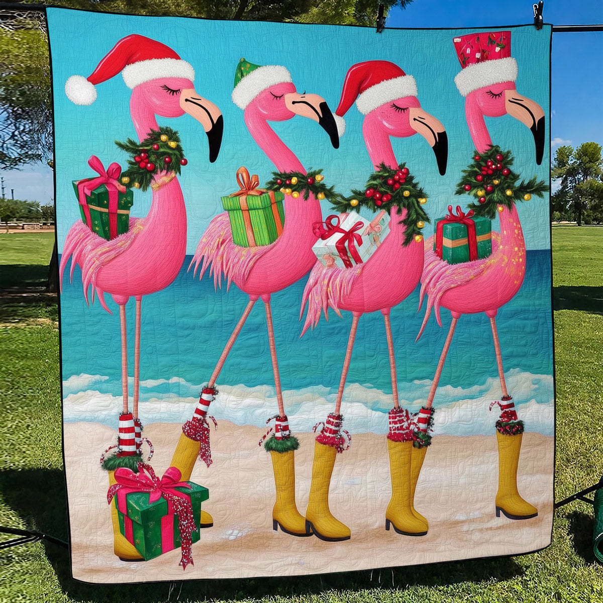 Flamingo Serenade Quilted Blanket