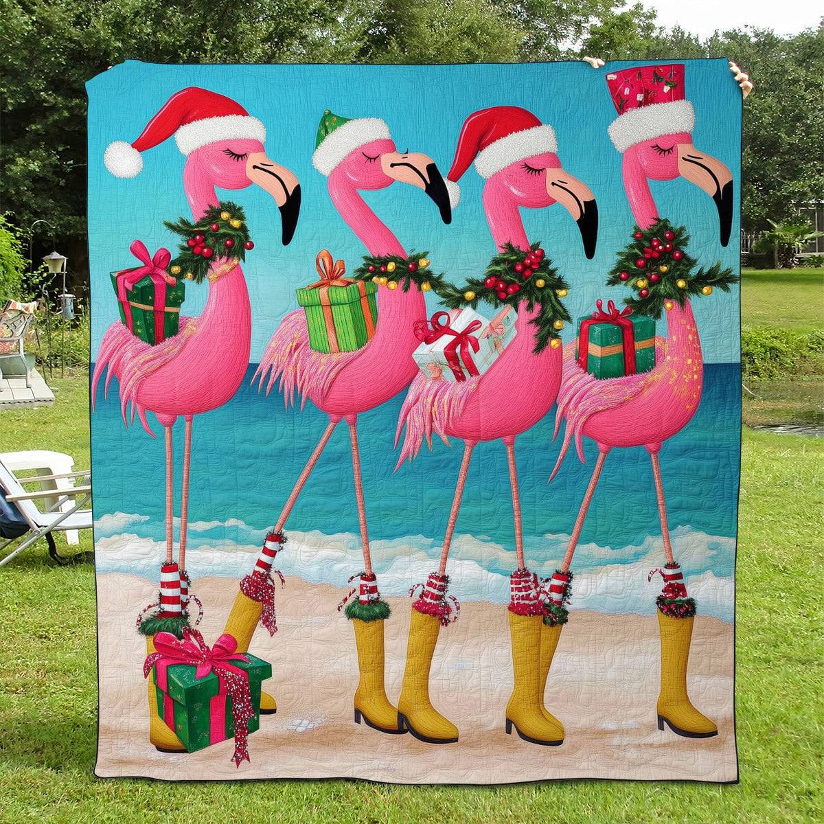 Flamingo Serenade Quilted Blanket