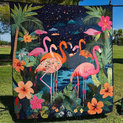 Flamingo Squad Quilted Blanket