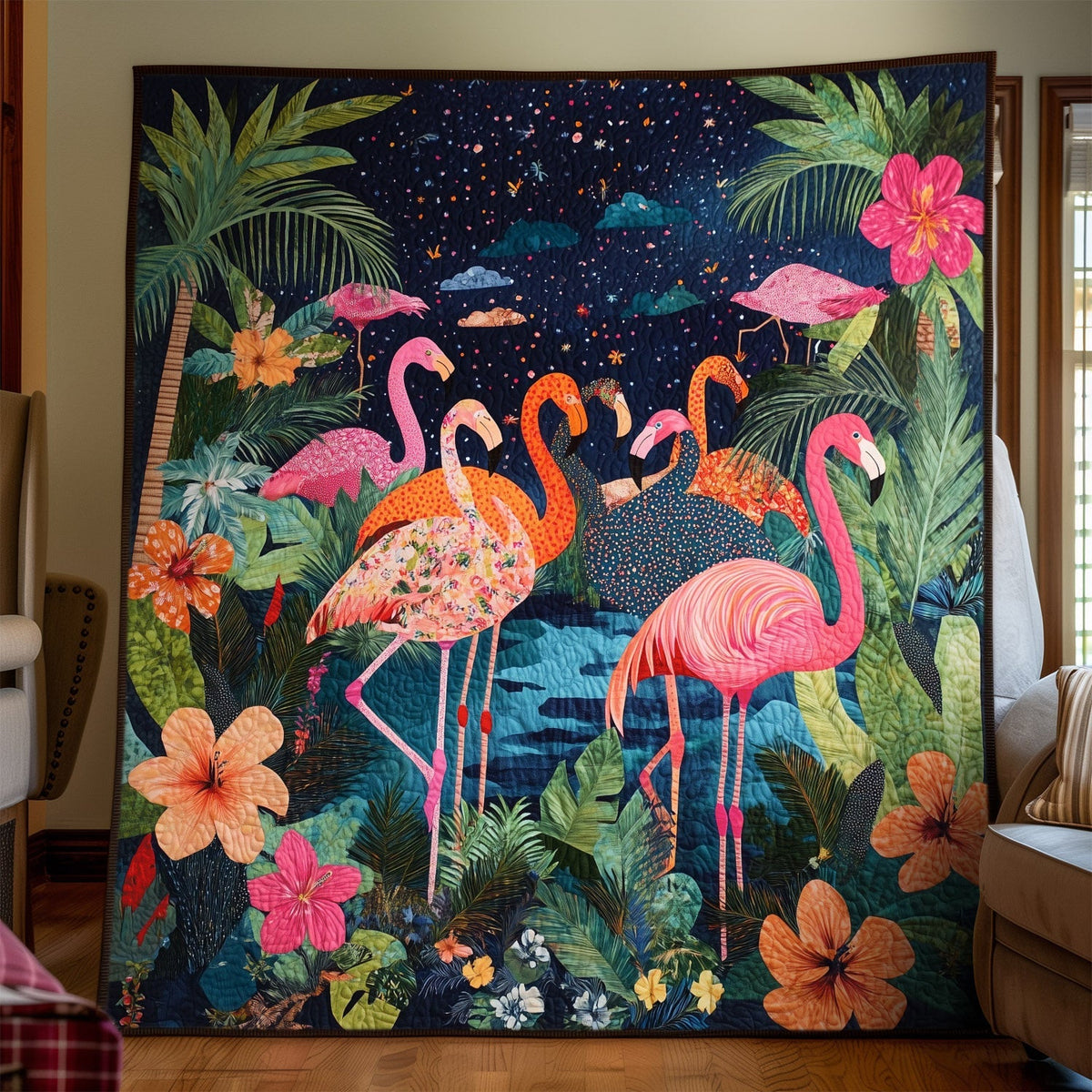 Flamingo Squad Quilted Blanket