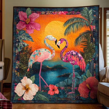 Flamingo Sunset Quilted Blanket