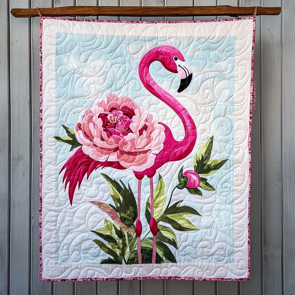 Flamingo Symphony Quilted Blanket