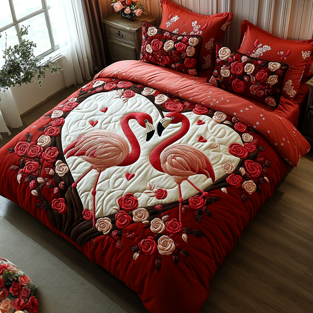 Flamingo Tango 3-Piece Quilted Bedding Set