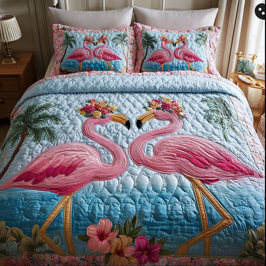 Flamingo Vibe 3-Piece Quilted Bedding Set