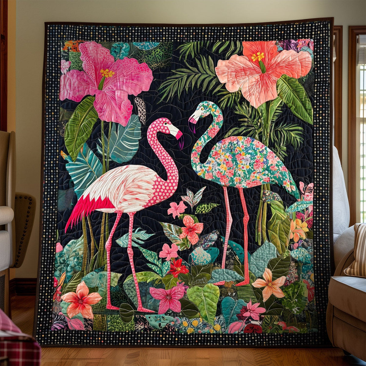 Flamingo Vista Quilted Blanket