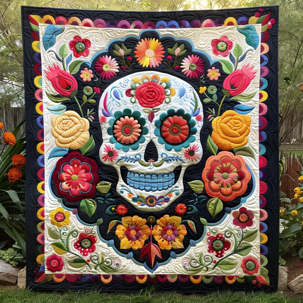 Floral Calavera Quilted Blanket