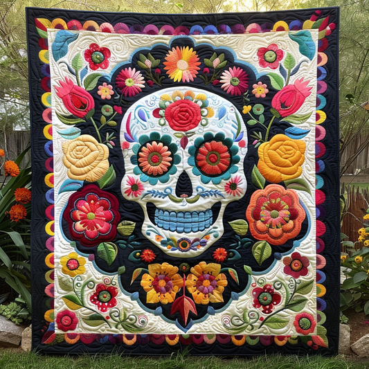 Floral Calavera Quilted Blanket